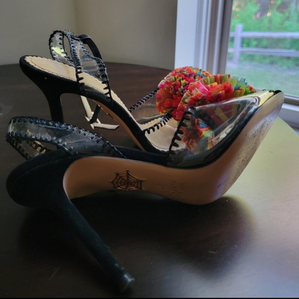 Charlotte Olympia pom embellished pvc suede sandals. Barely worn - Picture 2 of 5